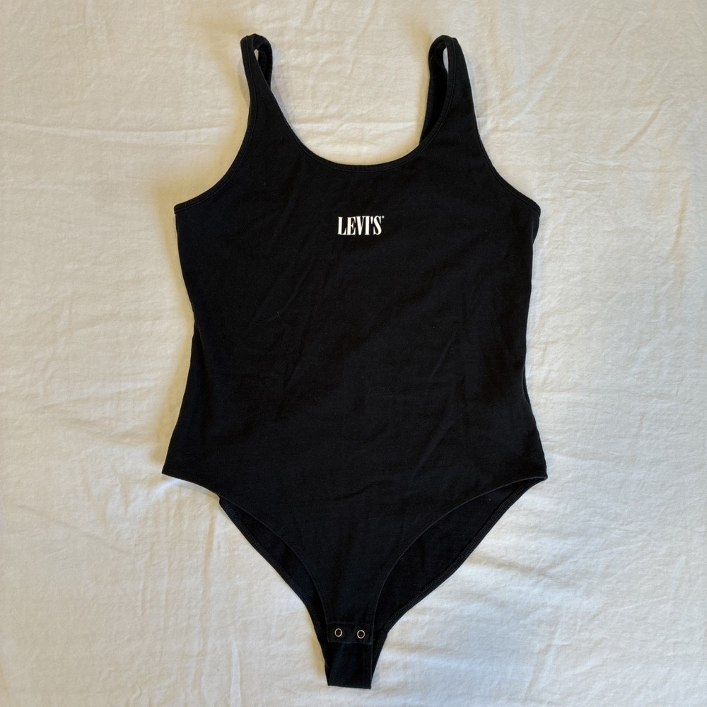 Levi's Classic Bodysuit Women's Medium Black Spell Out‎ Logo